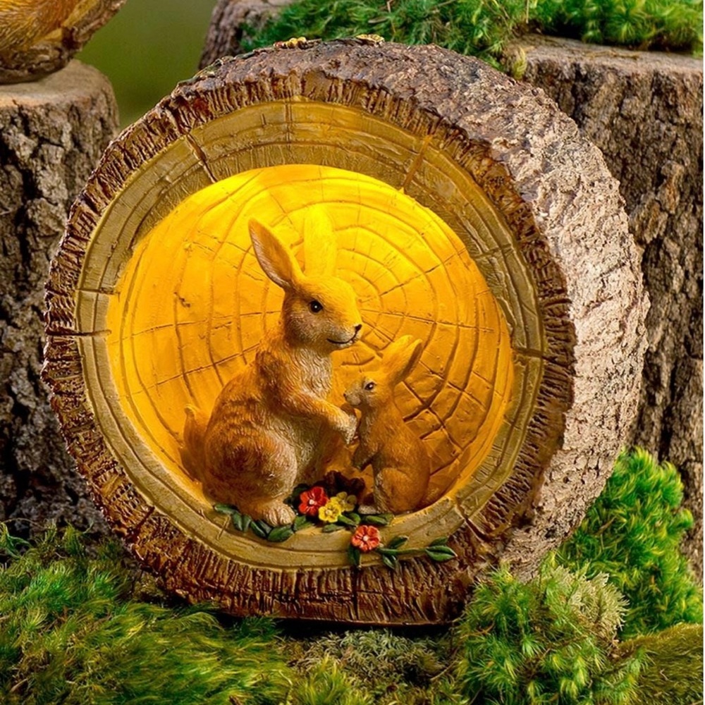 Plow & Hearth, Woodland Rabbit Lighted Log Sculpture. 9x3½x8¼ Nitelite, "Rare"
